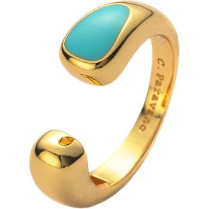C.Paravano 18K Gold Adjustable Open-Frame Turquoise Oval Ring for Women – Yellow Gold – Cocktail Party – Jewelry