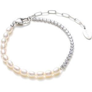 C.Paravano Bracelet for Women 18k Gold Plated Jewelry for Women Gold Plated Bracelets for Women Charm Bracelets Bracelets for Best Friends Adjustable Bracelets Boho Bracelets(F9-Pearl-Silver)