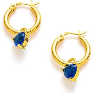 C.Paravano Heart Hoop Earrings for Women | Gold Huggies | Drop Earrings | Blue Crystal