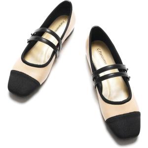 C.Paravano Mary Jane Shoes for Women, Women’s Square Toe Flats, Comfortable Mary Jane Flats, Slip On Dress Ballet Flat, Walking Beige Shoes for Casual Work Party Wedding (Size 9,Beige)