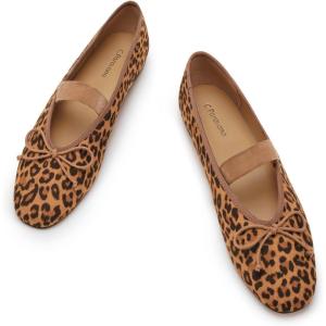 C.Paravano Women Velvet Flats | Ballet Flat | Mary Jane Shoes | Round Toe Ballerinas Flats Women(Leopard)