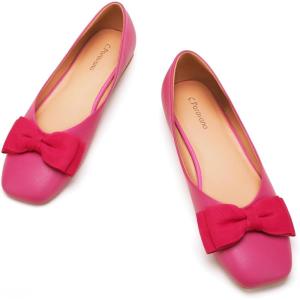 C.Paravano Women’s Flats | Genuine Leather | Women’s Ballet Flats | Square Toe Shoes | Leather Flats for Women(Hotpink)