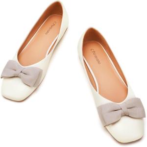 C.Paravano Women’s Flats | Genuine Leather | Women’s Ballet Flats | Square Toe Shoes | Leather Flats for Women(Ivory)