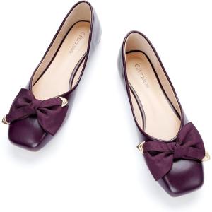 C.Paravano Women’s Flats with Metallic Bow | Casual Square Toe Ballet Flats | Comfortable Slip On Purple Flat Shoes | Women Dressy Shoes for Walking Wedding Work Office (Size 5.5,Purple)