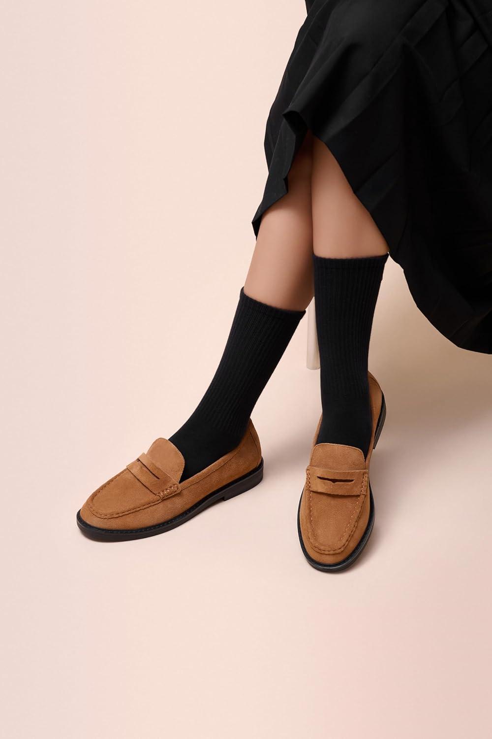 image:imageCParavano Genuine Leather Penny Loafers Loafers for Women Casual Slip On Walking Flats Classic Driving MoccasinsCognac