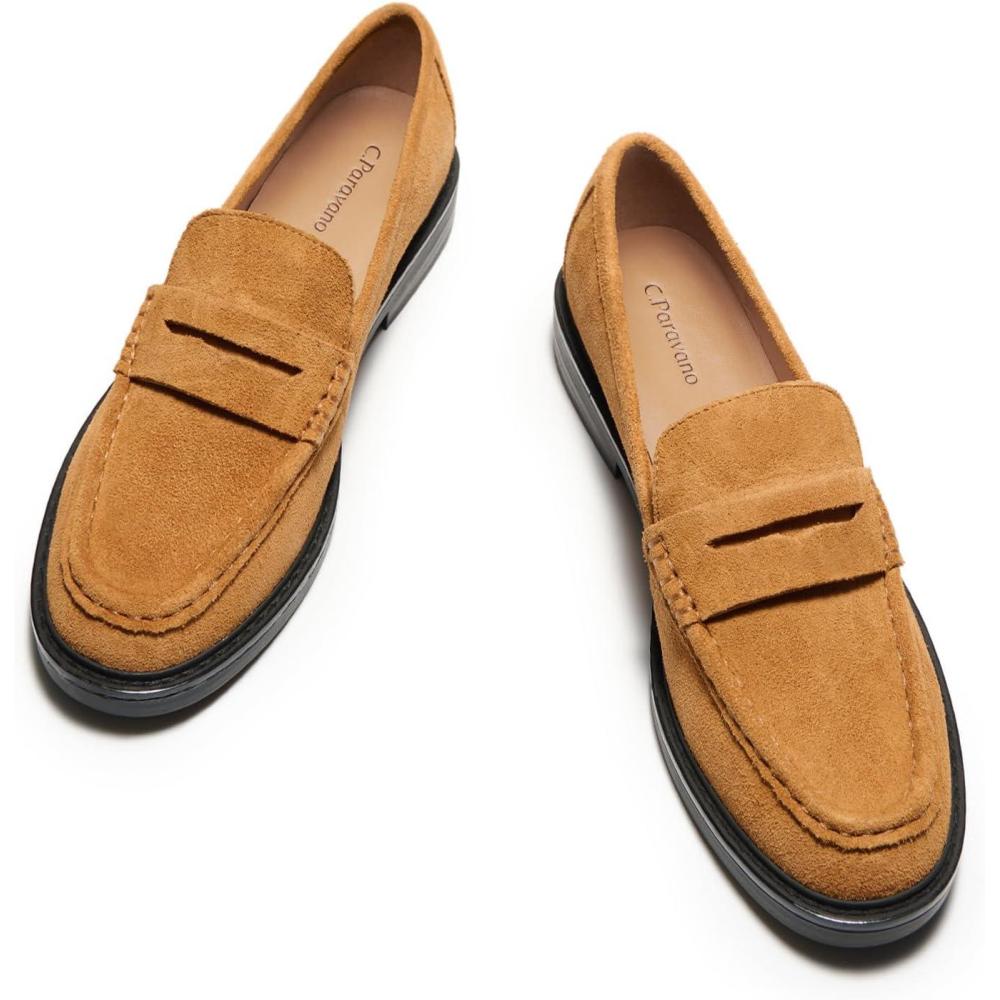 image:imageCParavano Genuine Leather Penny Loafers Loafers for Women Casual Slip On Walking Flats Classic Driving MoccasinsCognac