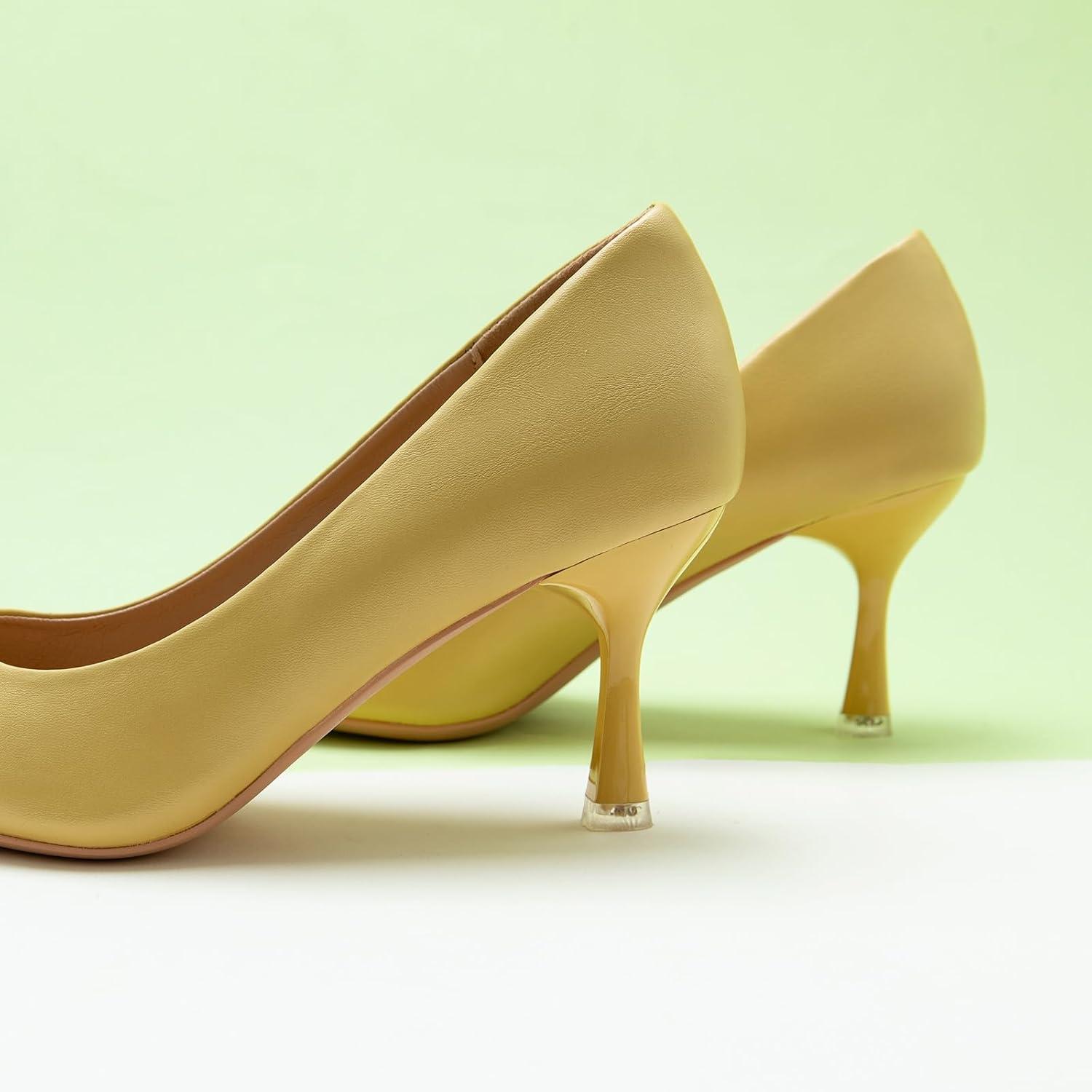 image:imageCParavano Womens Pumps Women Heels Closed Toe Pumps Shoes Women Chic Pointed Toe Design Comfort HeelsYellow