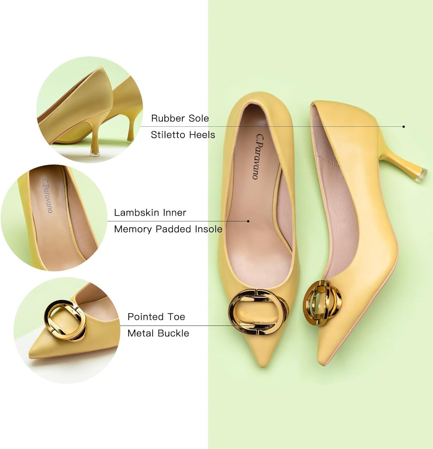 image:imageCParavano Womens Pumps Women Heels Closed Toe Pumps Shoes Women Chic Pointed Toe Design Comfort HeelsYellow