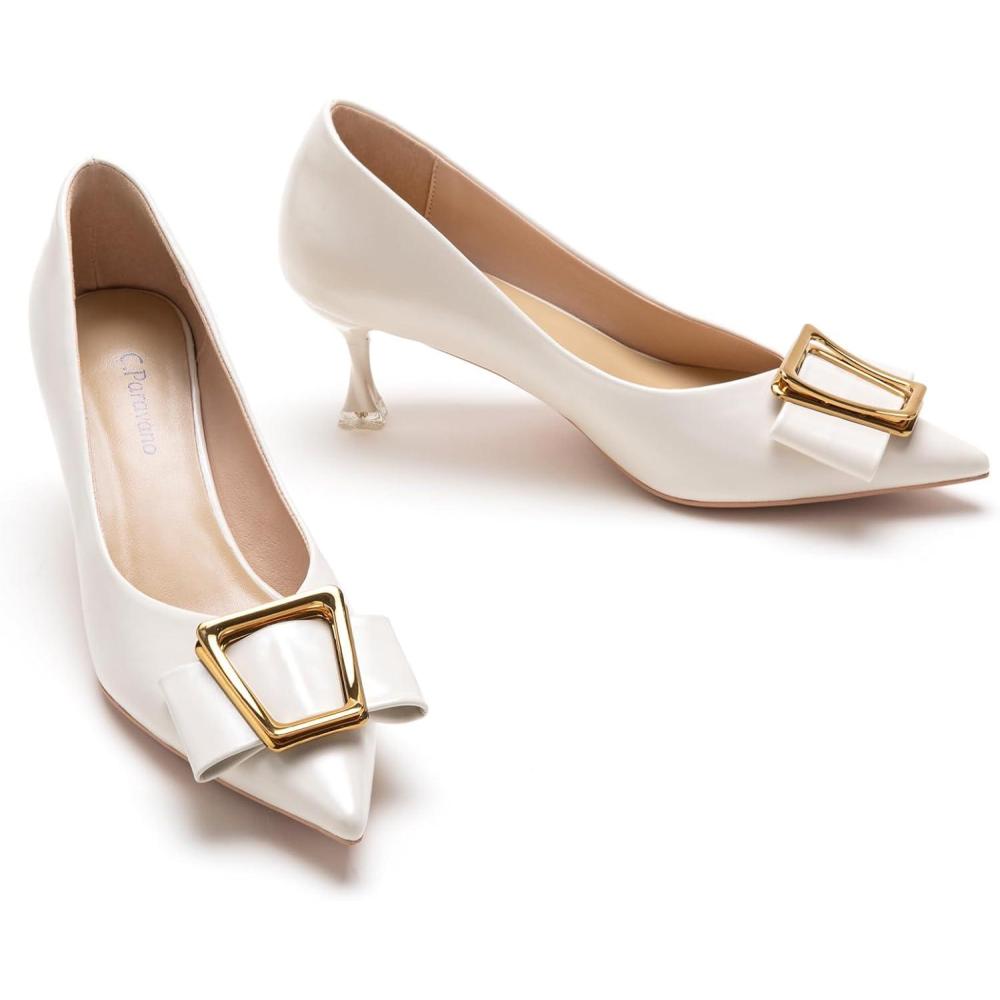 image:imageCParavano Pumps Shoes Women Kitten Heels Low Heel Dress Shoes for Women Pointed Toe HeelsWhite