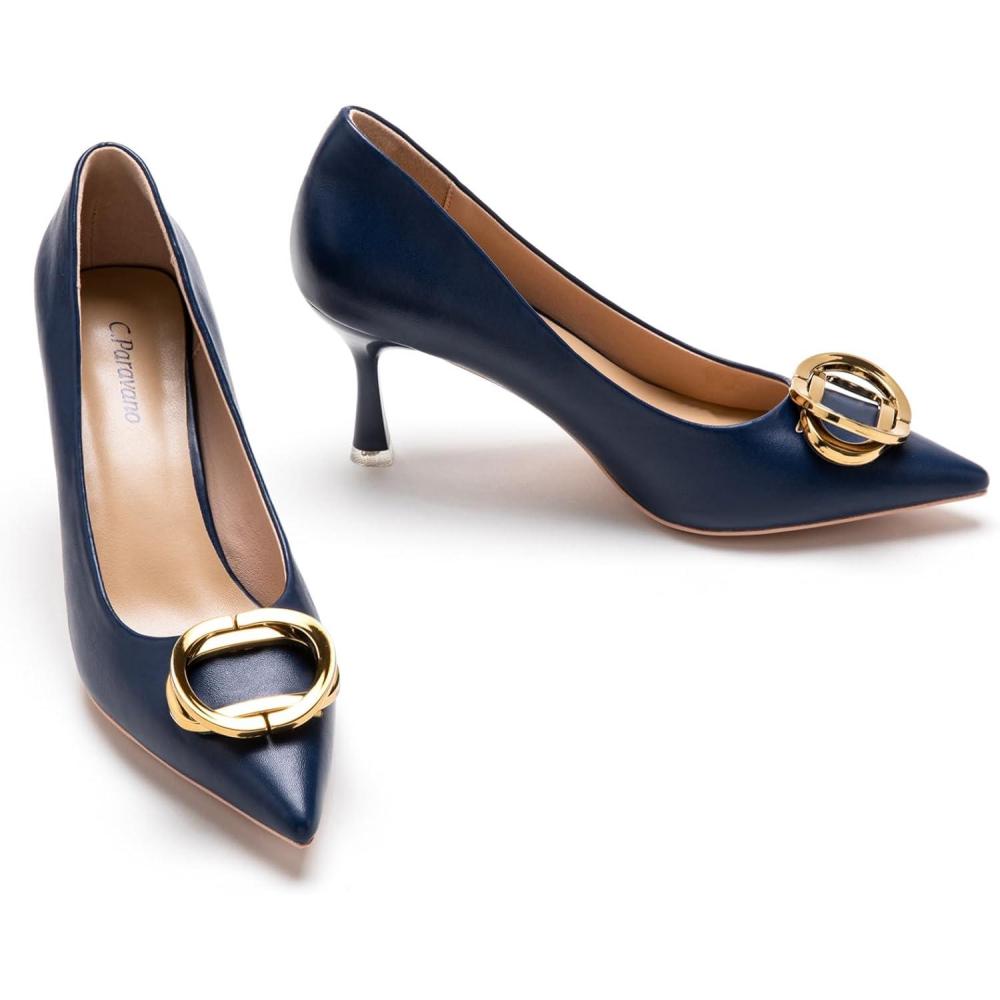 image:imageCParavano Womens Pumps Women Heels Closed Toe Pumps Shoes Women Chic Pointed Toe Design Comfort HeelsNavy