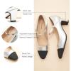C.Paravano Mary Jane Pumps Women’s Pumps Two Tone Almond Toe Block Heels Adjustable Strap Casual Pump Shoes (Silver,8.5)