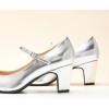 C.Paravano Mary Jane Pumps Women’s Pumps Two Tone Almond Toe Block Heels Adjustable Strap Casual Pump Shoes (Silver,8.5)