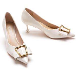 C.Paravano Pumps Shoes Women | Kitten Heels | Low Heel | Dress Shoes for Women | Pointed Toe Heels(White)