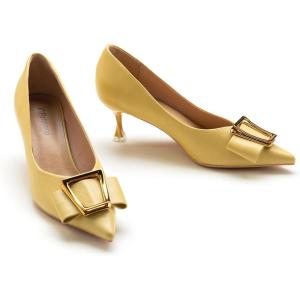 C.Paravano Pumps Shoes Women | Kitten Heels | Low Heel | Dress Shoes for Women | Pointed Toe Heels(Yellow)