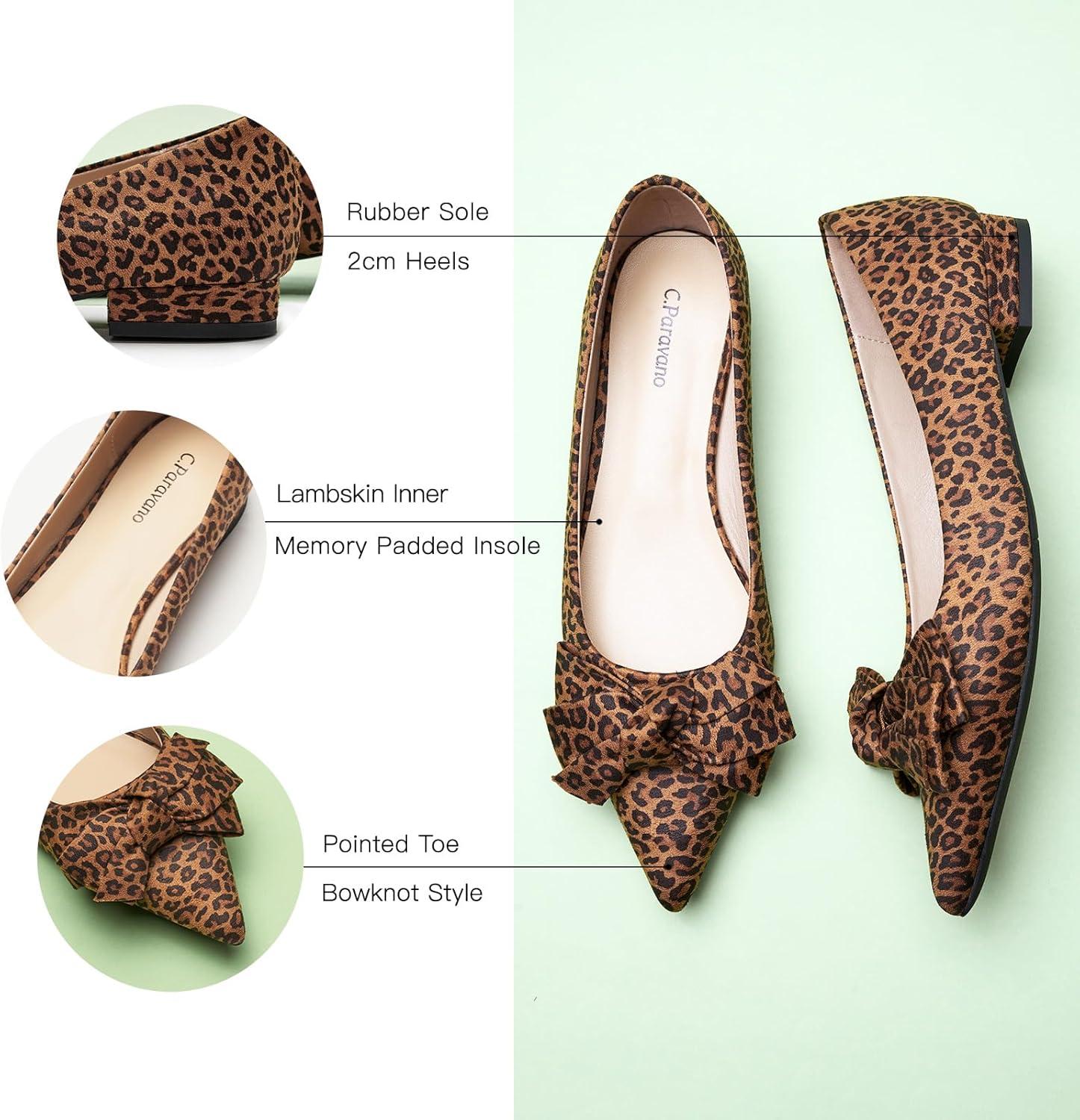 image:imageCParavano Womens Pointed Toe Ballet FlatsLeopard