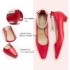 C.Paravano Ladies’ Chunky Low Heel Pearl Ankle Strap Women’s Square Toe Pumps Closed Toe Low Heel Pumps Bridal Wedding Shoes 1.1in Heels（Red，7.5）
