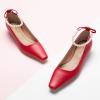 C.Paravano Ladies’ Chunky Low Heel Pearl Ankle Strap Women’s Square Toe Pumps Closed Toe Low Heel Pumps Bridal Wedding Shoes 1.1in Heels（Red，7.5）
