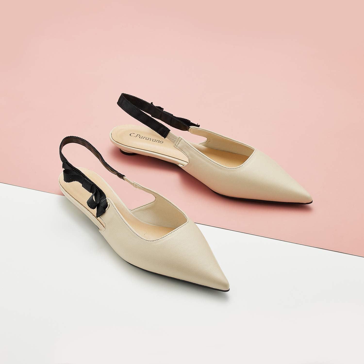image:imageCParavano Womens Slingback Leather Slingback Flats Pointed Toe Slingback Shoes Comfort Heeled Sandal Slip on Flats Shoes for WeddingWhiteflats