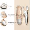 C.Paravano Slingback Flats for Women | Mary Jane Flats | Womens Sandals | Square Toe Shoes(Silver)