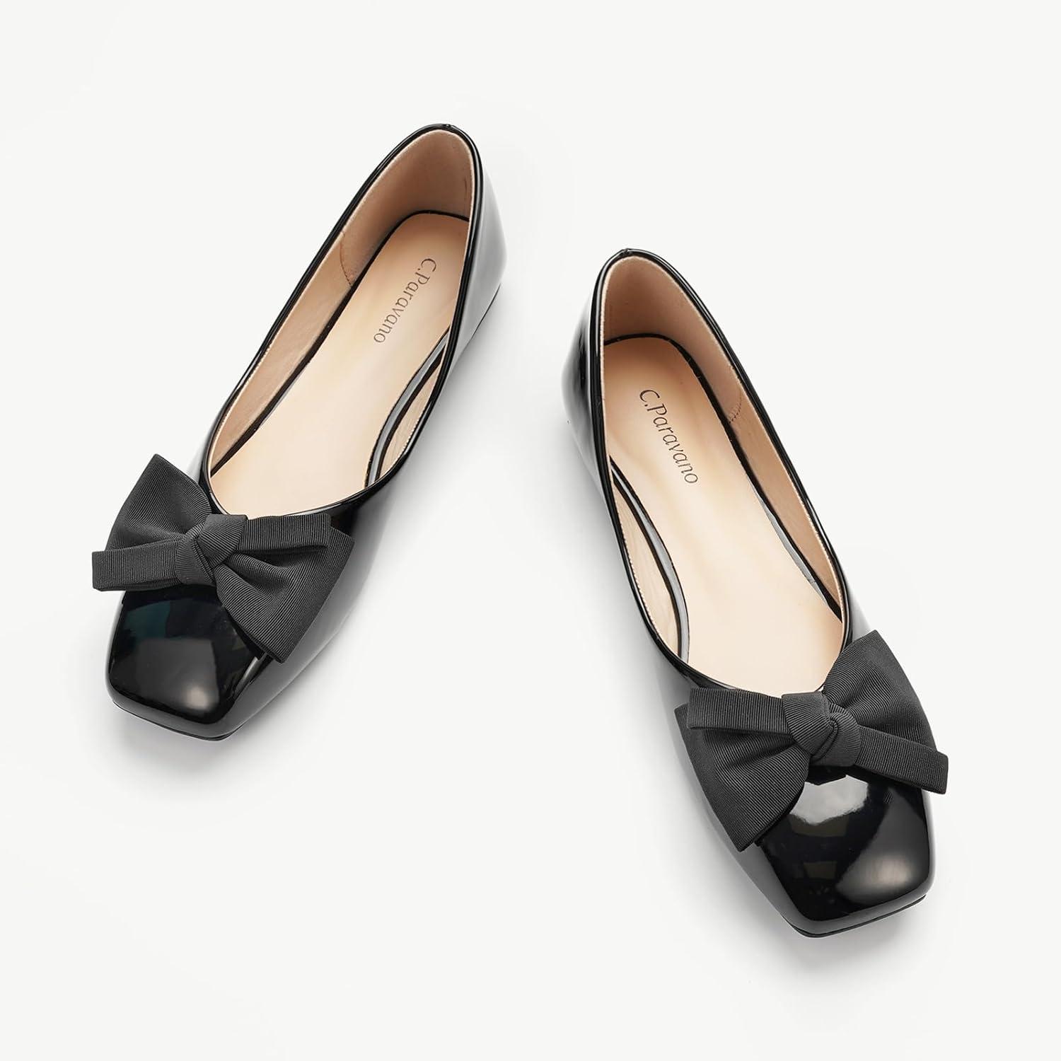 image:imageCParavano Flats for Women Square Toe Shoes Ballet Flats Dressy Women ShoesBlack New Patent