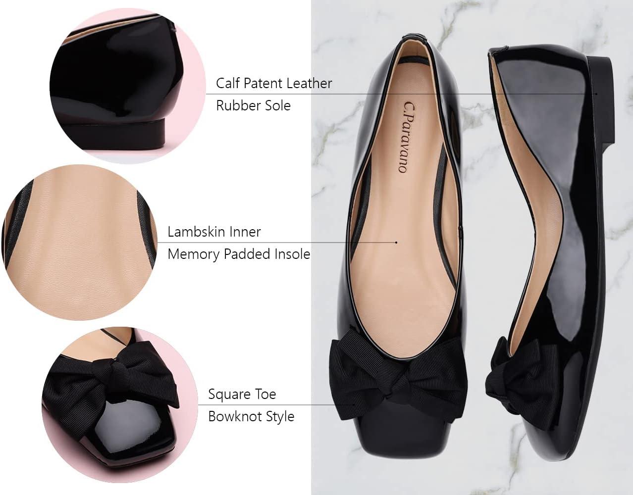 image:imageCParavano Flats for Women Square Toe Shoes Ballet Flats Dressy Women ShoesBlack New Patent