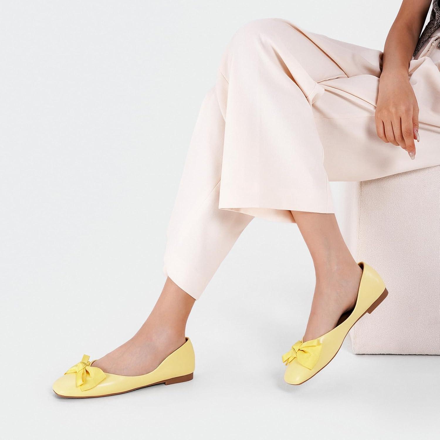 image:imageCParavano Flats for Women Square Toe Shoes Ballet Flats Dressy Women ShoesBtyellow