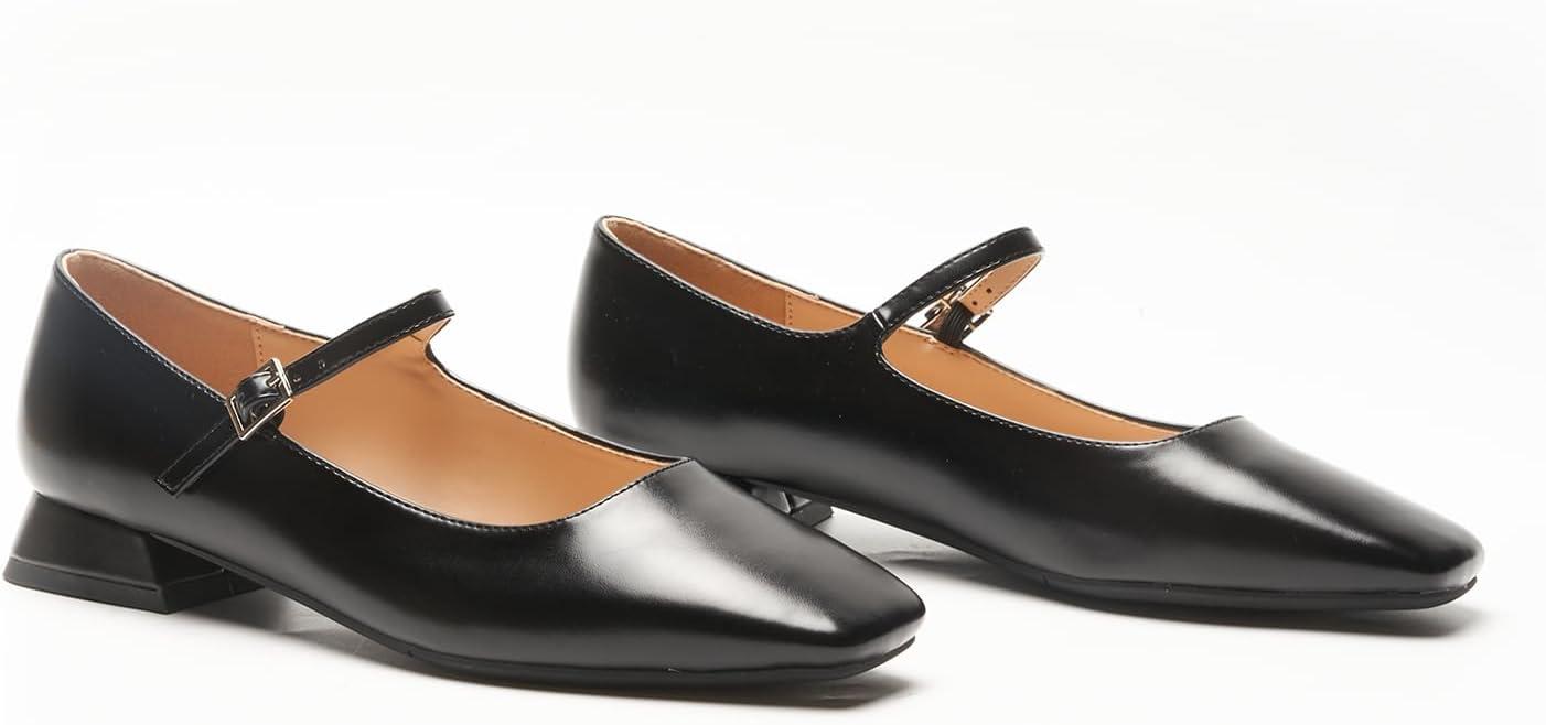 image:imageCParavano Womens Mary Jane Flats Adjustable Strap amp Square Toe Memory Foam Comfort Perfect for Office Weddings TravelBlack