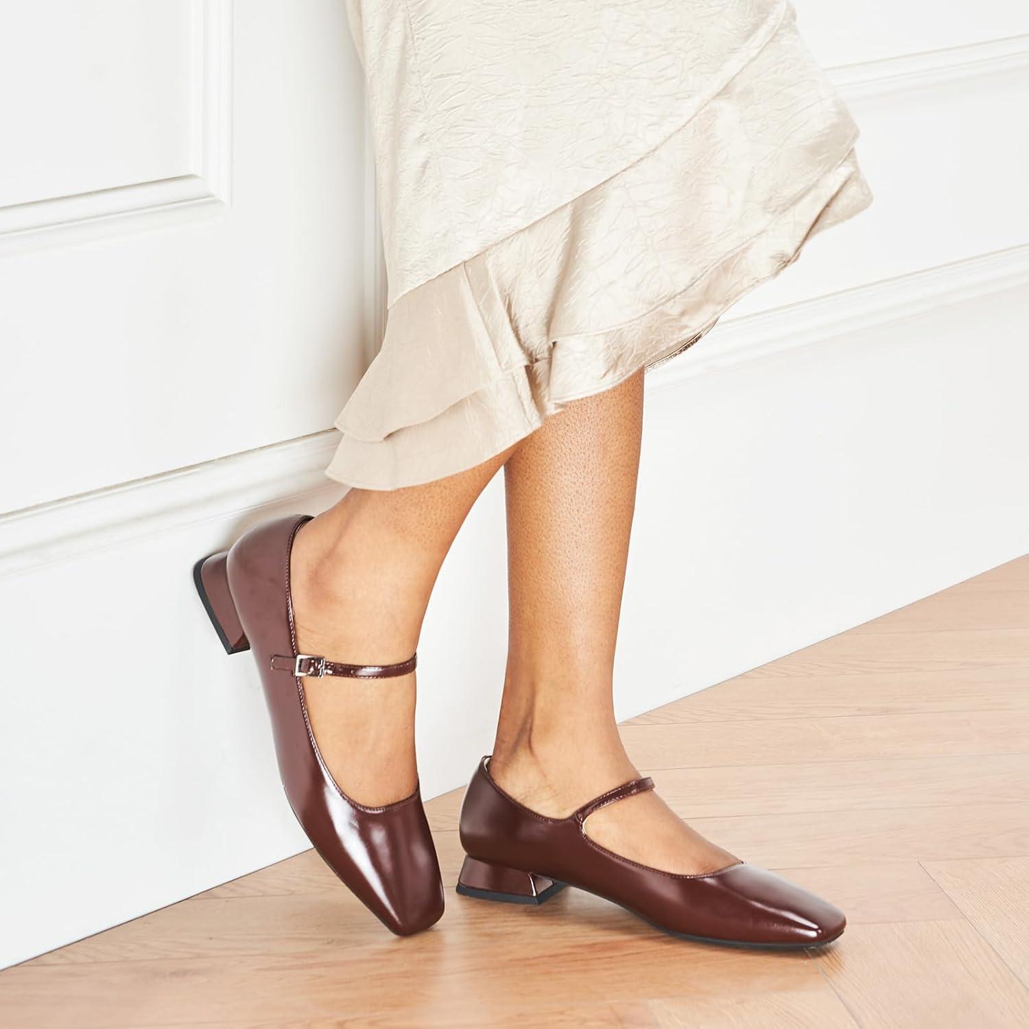 image:imageCParavano Womens Mary Jane Flats Adjustable Strap amp Square Toe Memory Foam Comfort Perfect for Office Weddings TravelBrown