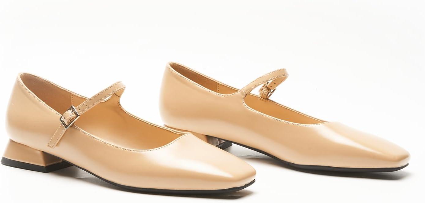 image:imageCParavano Womens Mary Jane Flats Adjustable Strap amp Square Toe Memory Foam Comfort Perfect for Office Weddings TravelDark Beige