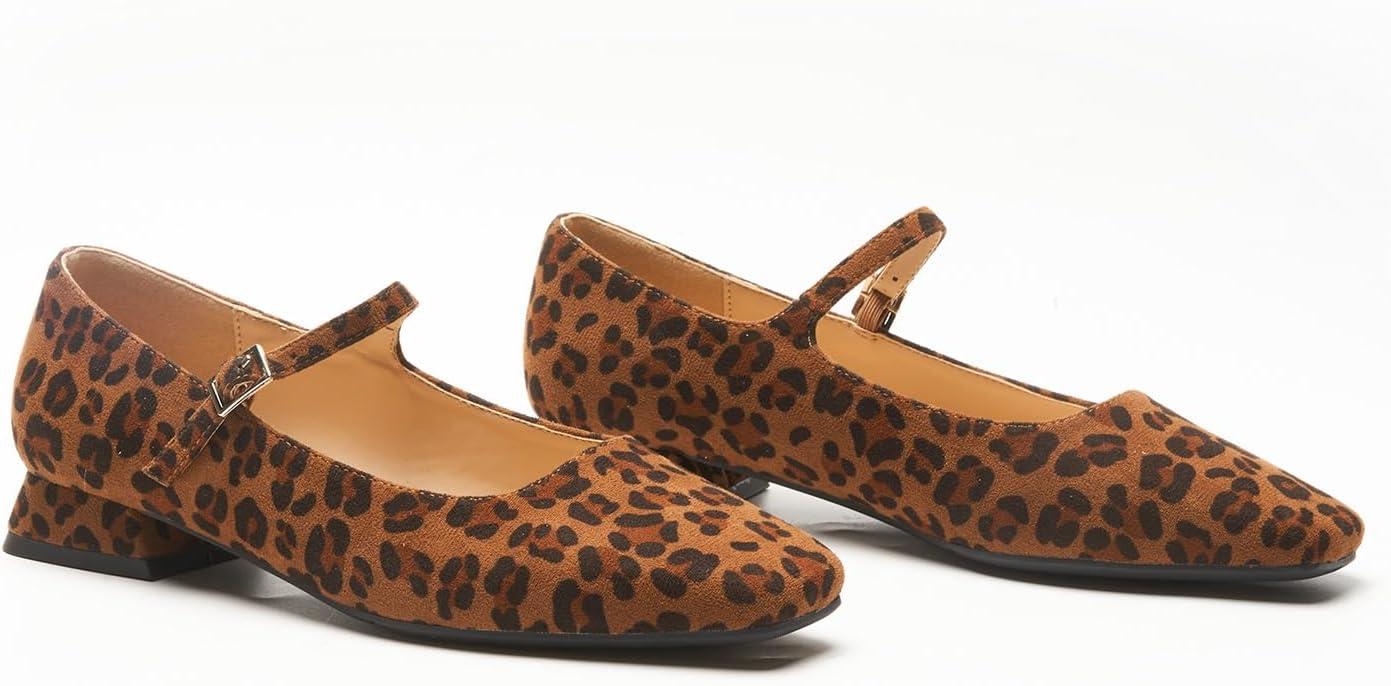 image:imageCParavano Womens Mary Jane Flats Adjustable Strap amp Square Toe Memory Foam Comfort Perfect for Office Weddings TravelLeopard