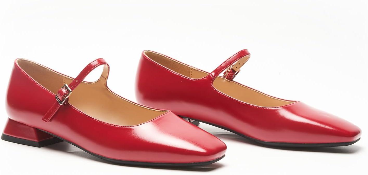 image:imageCParavano Womens Mary Jane Flats Adjustable Strap amp Square Toe Memory Foam Comfort Perfect for Office Weddings TravelRed