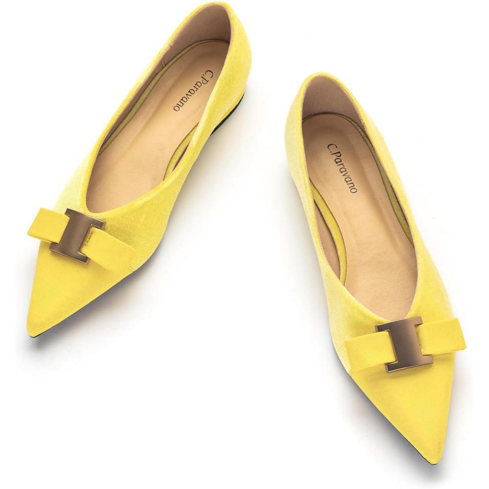 image:imageCParavano Flats for Women Pointed Toe Flats Ballet Flats Women Shoes Dressy ComfortableYellow Velvet