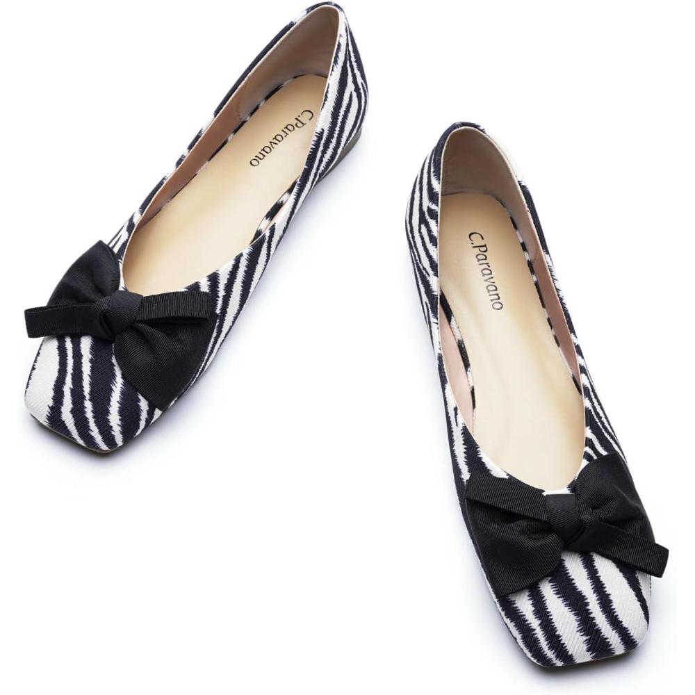 image:imageCParavano Flats for Women Square Toe Shoes Ballet Flats Dressy Women ShoesZebra