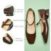 C.Paravano Women’s Mary Jane Flats Adjustable Strap & Square Toe | Memory Foam Comfort | Perfect for Office, Weddings, Travel(Brown)