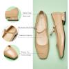 C.Paravano Women’s Mary Jane Flats Adjustable Strap & Square Toe | Memory Foam Comfort | Perfect for Office, Weddings, Travel(Dark Beige)