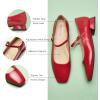 C.Paravano Women’s Mary Jane Flats Adjustable Strap & Square Toe | Memory Foam Comfort | Perfect for Office, Weddings, Travel(Red)