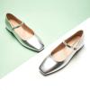 C.Paravano Women’s Mary Jane Flats Adjustable Strap & Square Toe | Memory Foam Comfort | Perfect for Office, Weddings, Travel(Silver)