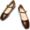 C.Paravano Women’s Mary Jane Flats Adjustable Strap & Square Toe | Memory Foam Comfort | Perfect for Office, Weddings, Travel(Brown)
