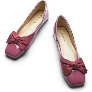 C.Paravano Flats for Women | Square Toe Shoes | Ballet Flats | Dressy Women Shoes(Bean Red Patent)