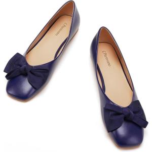 C.Paravano Flats for Women | Square Toe Shoes | Ballet Flats | Dressy Women Shoes(Bt-navy)