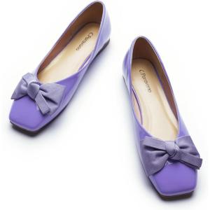 C.Paravano Flats for Women | Square Toe Shoes | Ballet Flats | Dressy Women Shoes(Purple Patent)