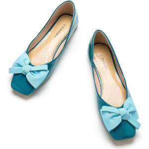 C.Paravano Flats for Women | Square Toe Shoes | Ballet Flats | Dressy Women Shoes(Turquoise Patent)