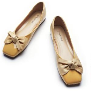 C.Paravano Flats for Women | Square Toe Shoes | Ballet Flats | Dressy Women Shoes(Yellow Patent)