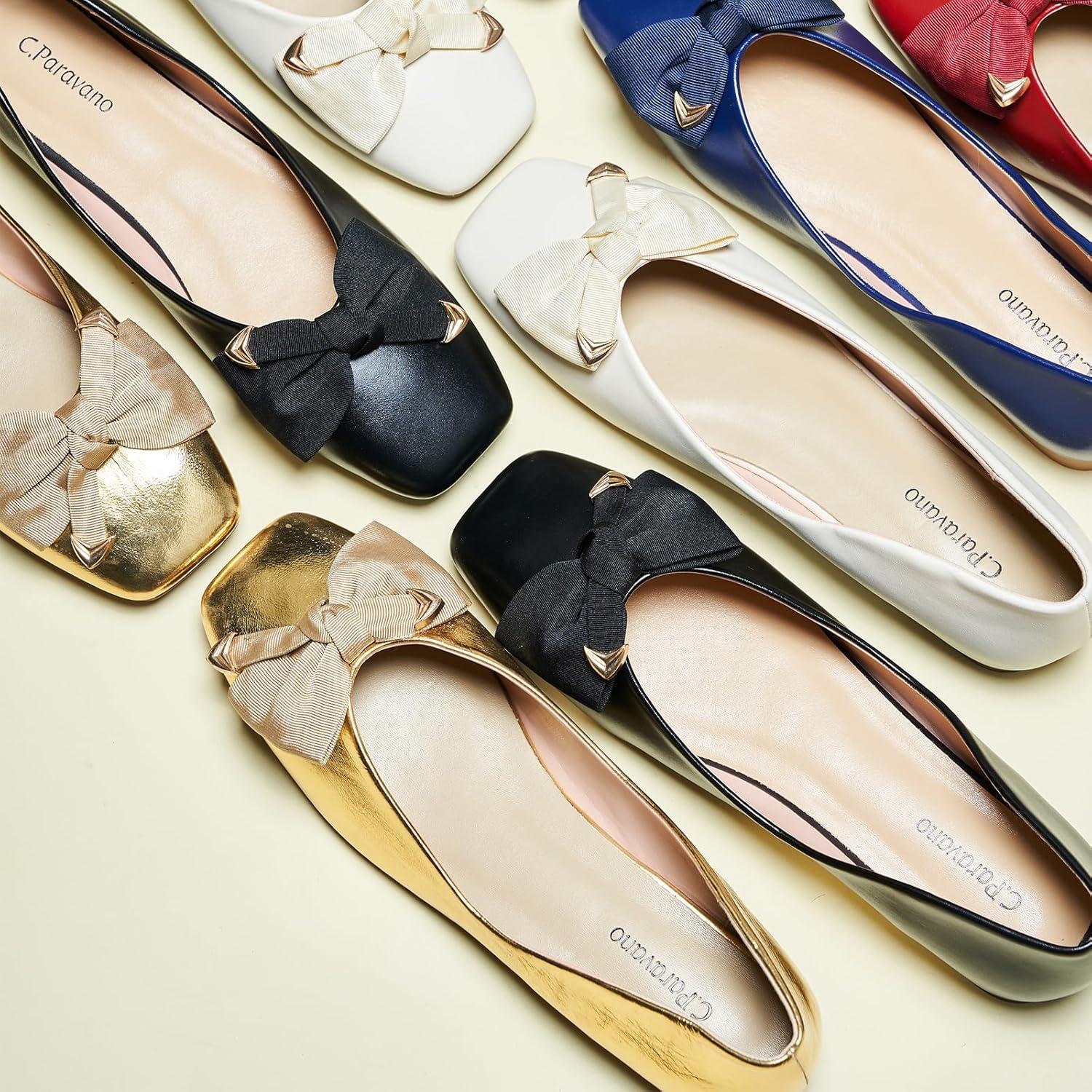 image:imageCParavano Ballet Flats Flats Women Dress Shoes for Women Square Toe Flats Flats Shoes Women Black FlatsGold