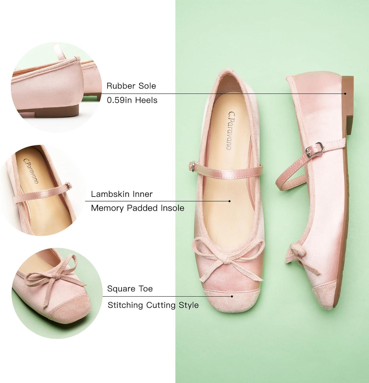 image:imageCParavano Flats for Women Mary Janes Women Ballet Flats Office Shoes Square ToeLightpinkt