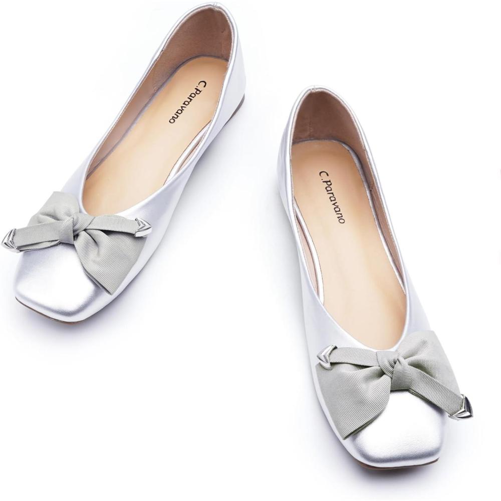 image:imageCParavano Ballet Flats Flats Women Dress Shoes for Women Square Toe Flats Flats Shoes Women Black FlatsSliver