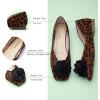 C.Paravano Ballet Flats for Women | Women’s Flats | Square Toe | Slip On Dress Shoes | Satin Flower Shoes(Leopard)