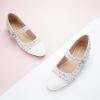 C.Paravano Women’s Round Toe Ballet Flats with Strap | Comfortable Mary Janes Tweed Flats | Dressy Casual Flats for Work, Office, Party, or Everyday Wear | Women’s Slip-On Shoes(White_g)