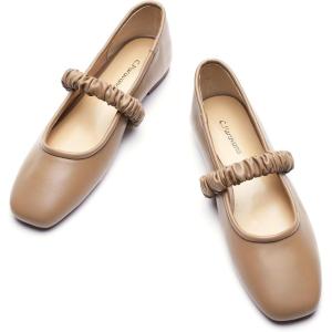 C.Paravano Mary Janes for Women | Ballet Flats | Womens Flats | Square Toe Flats for Women(Camel_a)