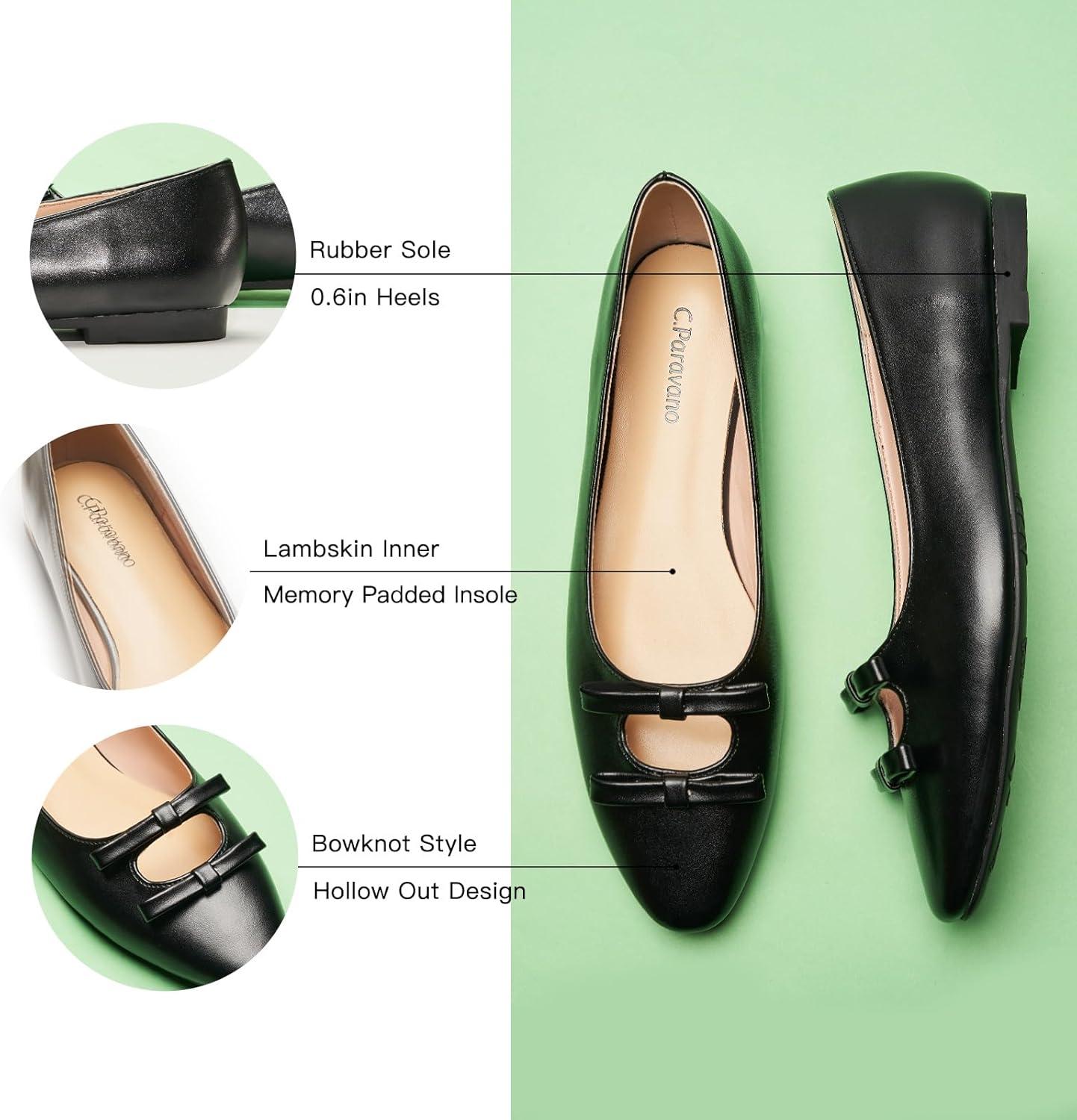 image:imageCParavano Ballet Flats Slipon Shoes Women Bowknot Round Toe Shoes Womens FlatsBlackb6